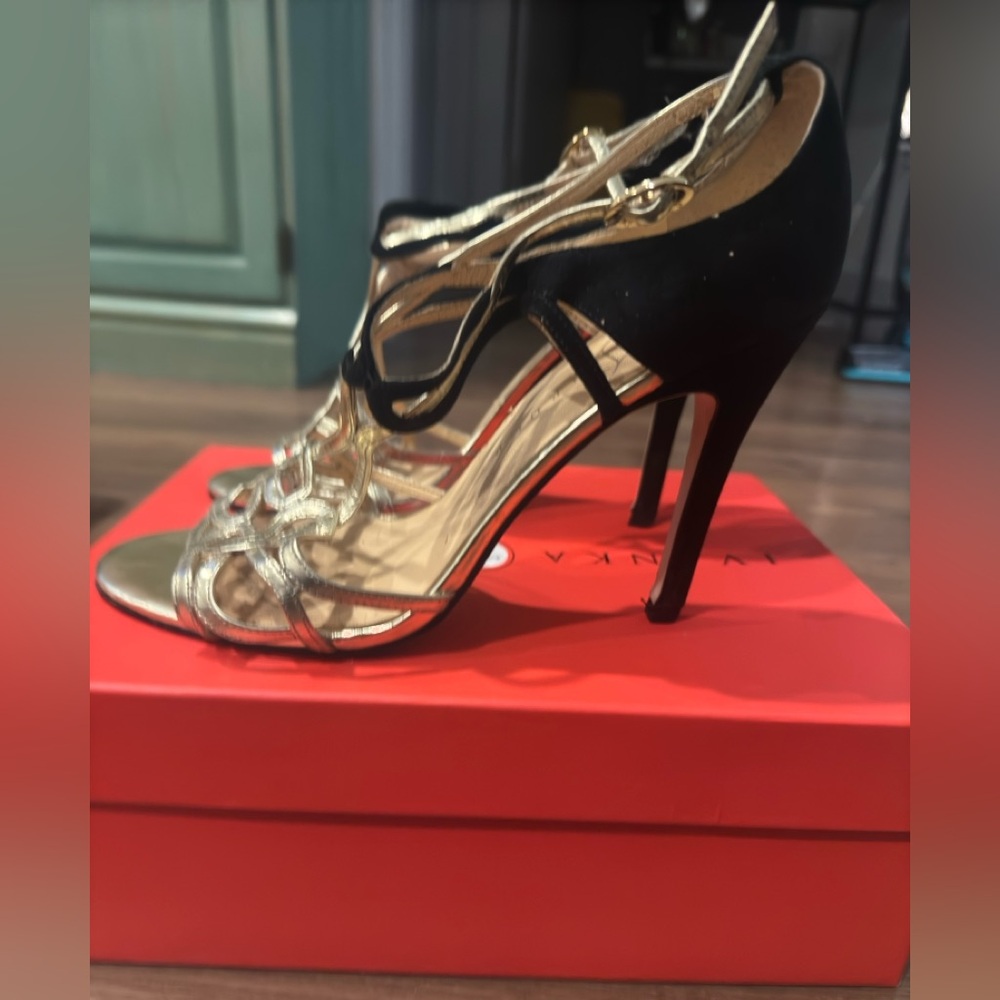 Black and gold stiletto shoe